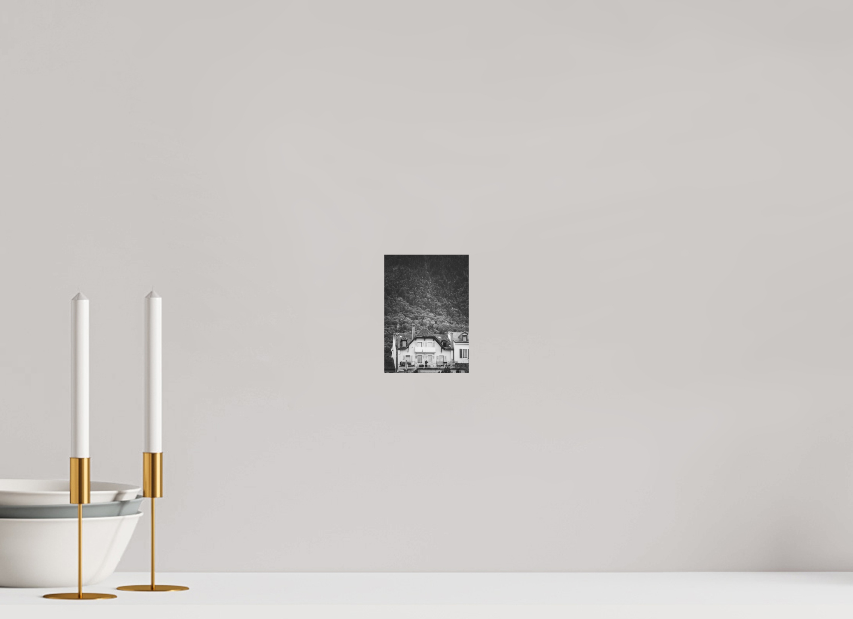 10 x 14 cm, Dibond Alu BW Mat Small house