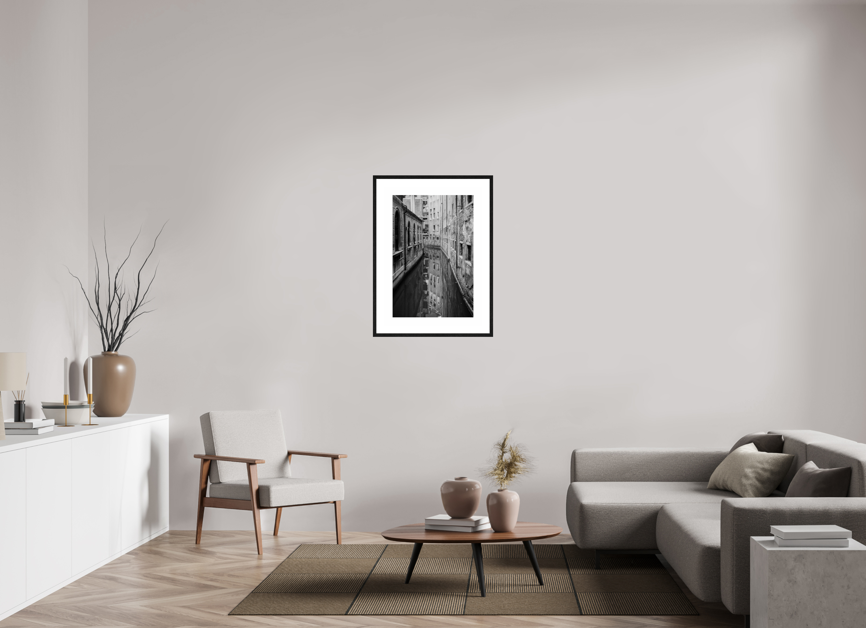 50 x 75 cm, Black Frame BW Ilford Gloss Venice Canal