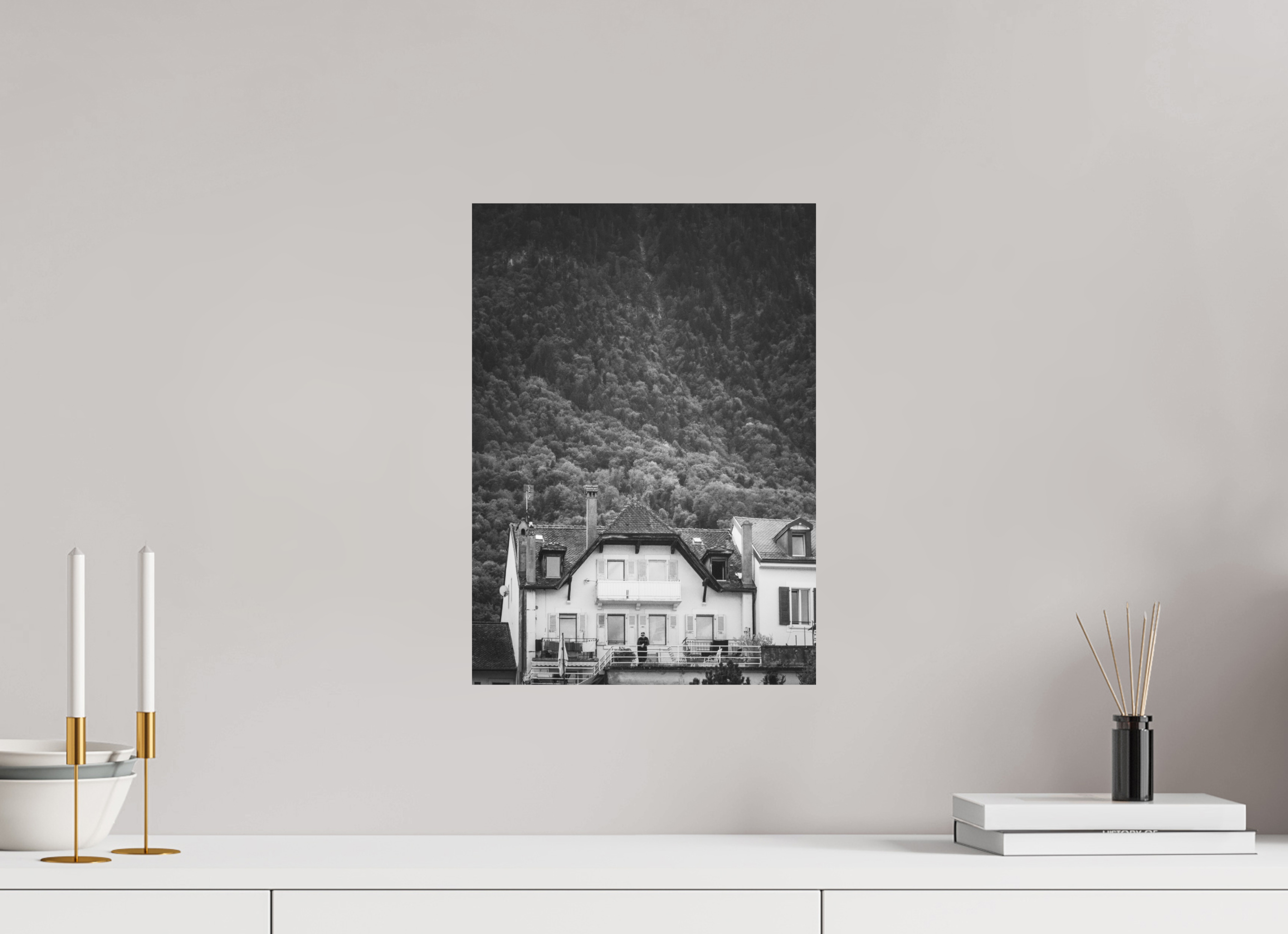 30 x 42 cm, Dibond Alu BW Mat Small house