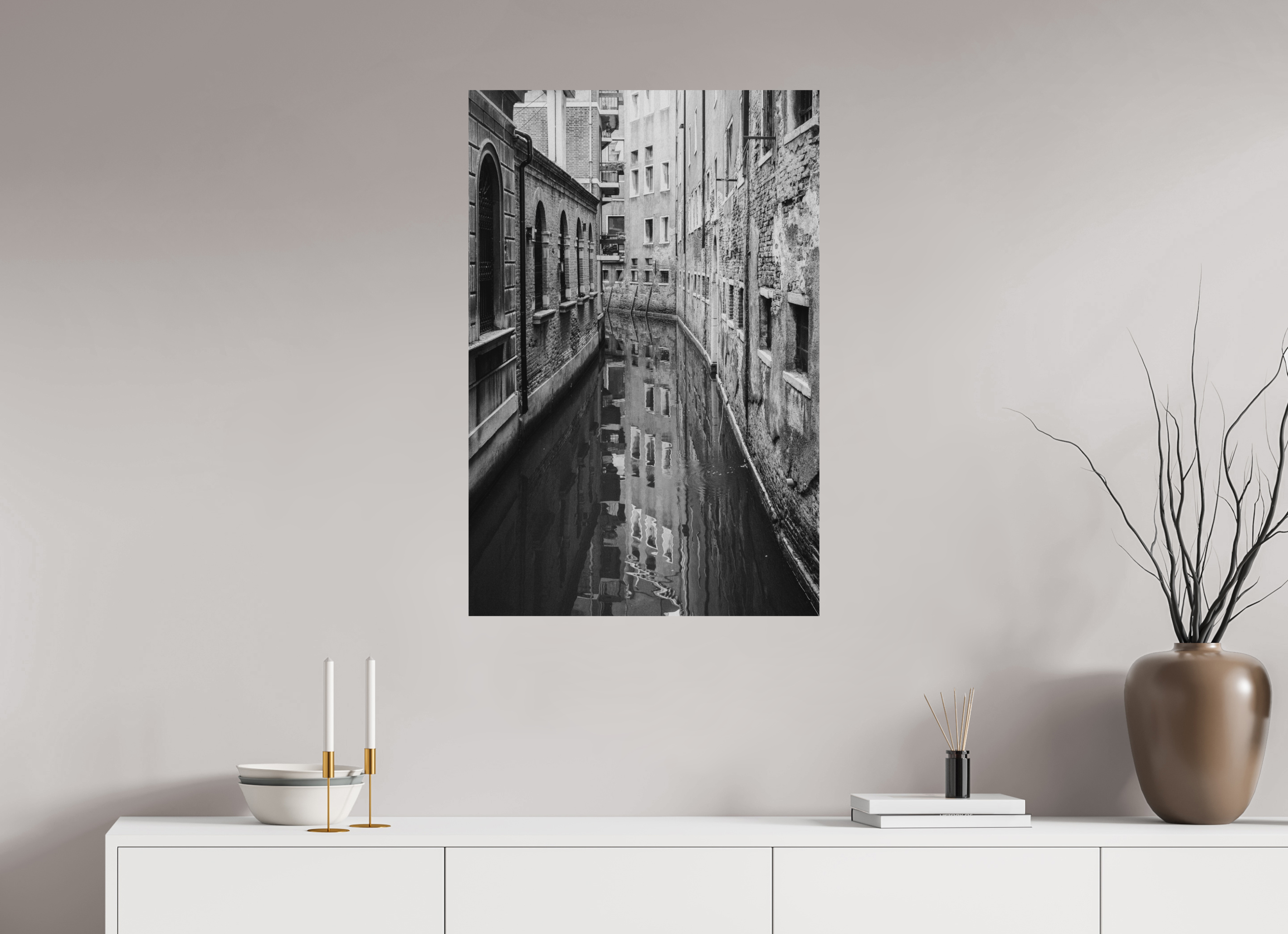60 x 90 cm, Dibond Alu BW Mat Venice Canal