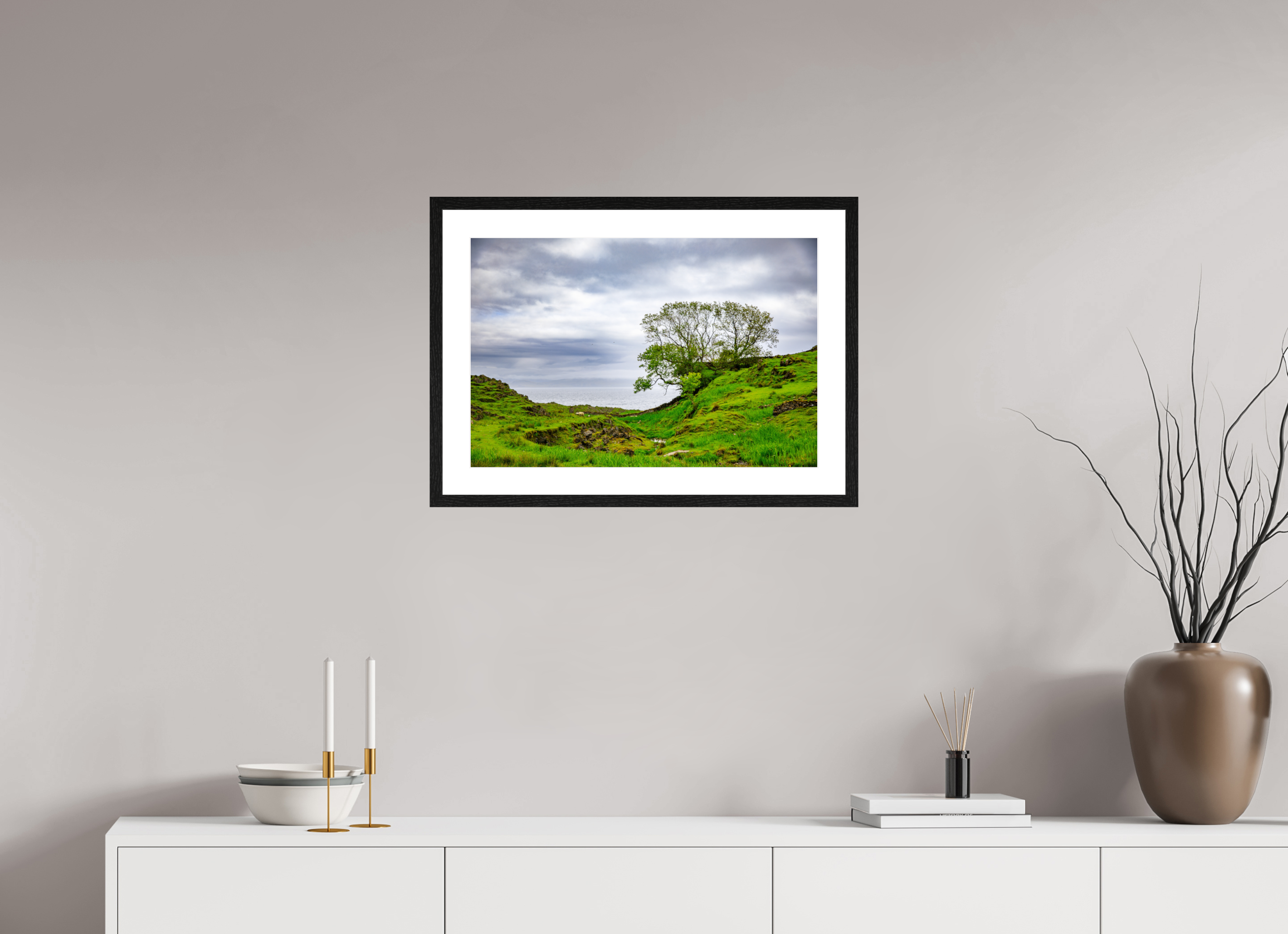 60 x 40 cm, Black Frame Colour Fuji Gloss Surviving Tree on the Edge
