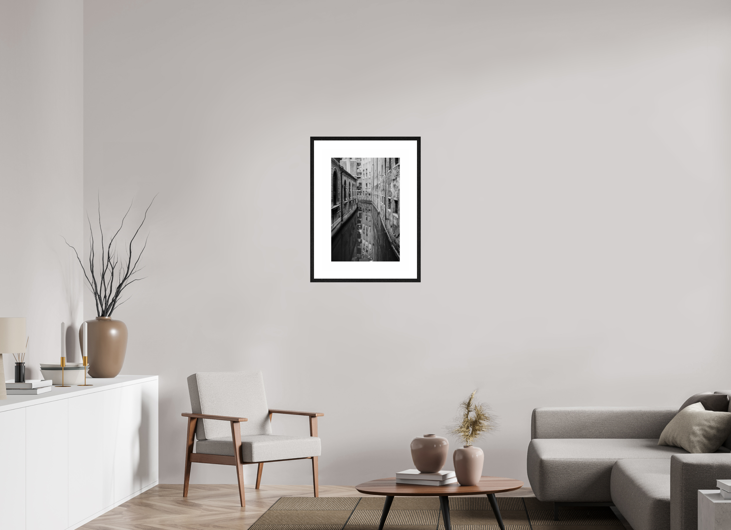 40 x 60 cm, Black Frame BW Ilford Gloss Venice Canal