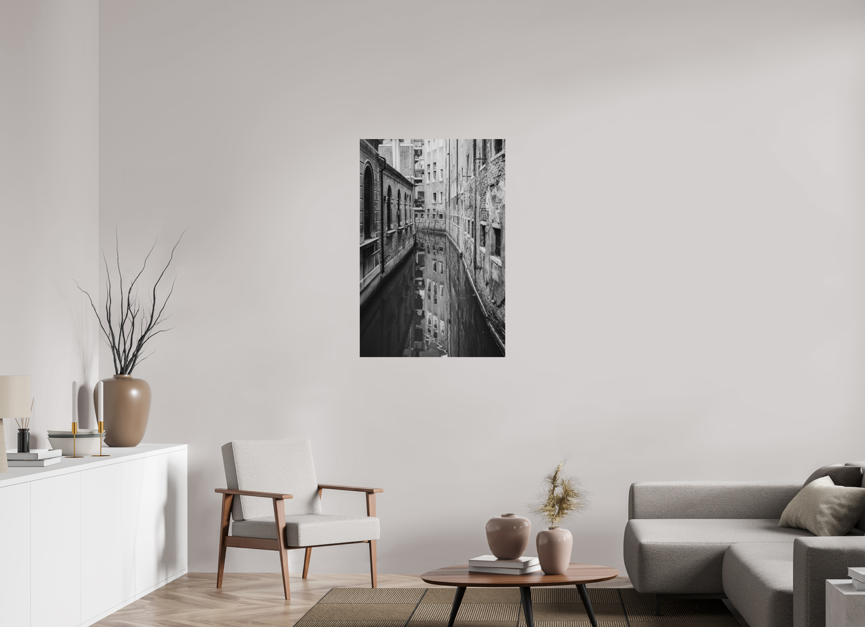 70 x 105 cm, Dibond Alu BW Mat Venice Canal