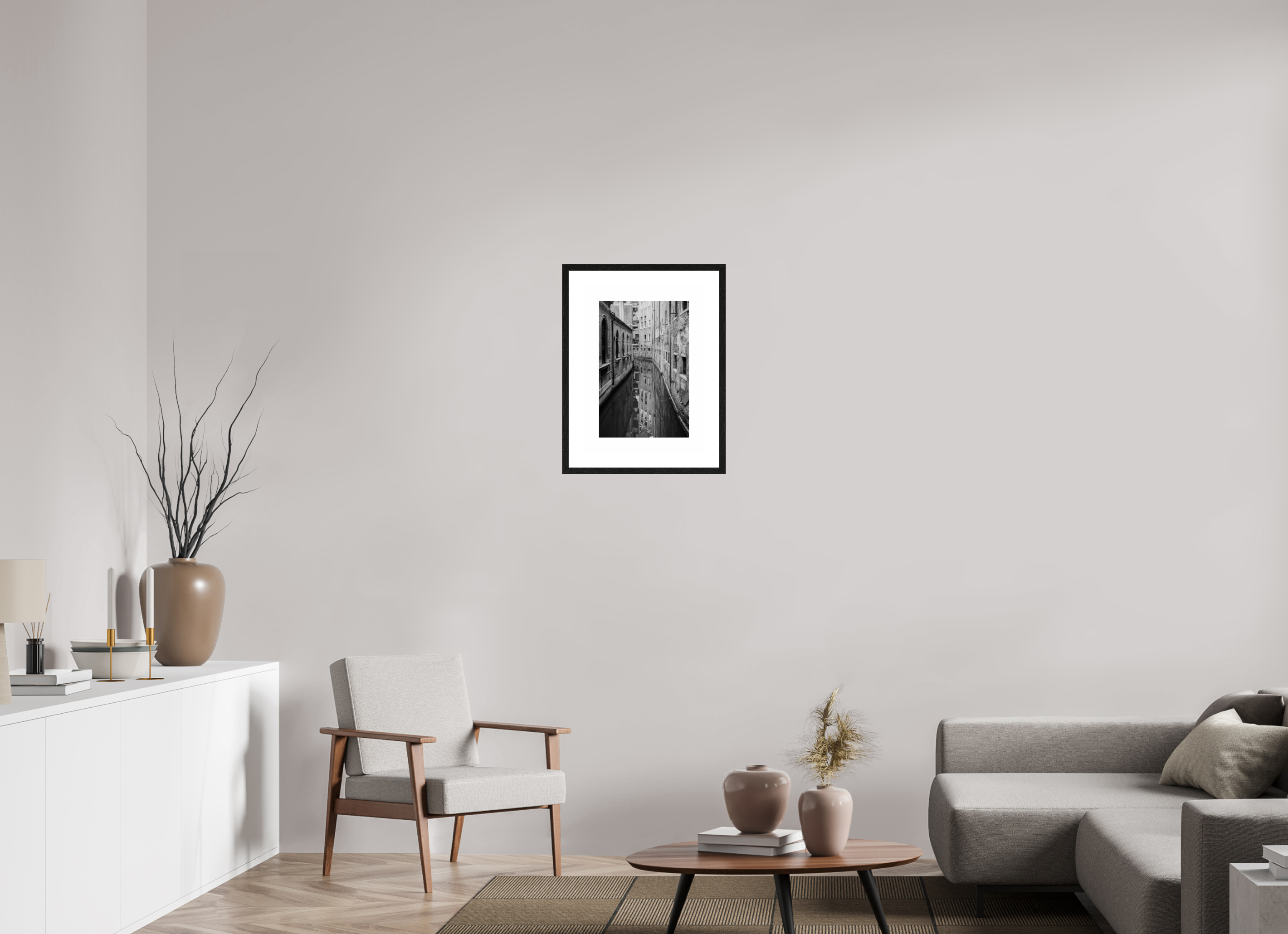 30 x 45 cm, Black Frame BW Ilford Gloss Venice Canal