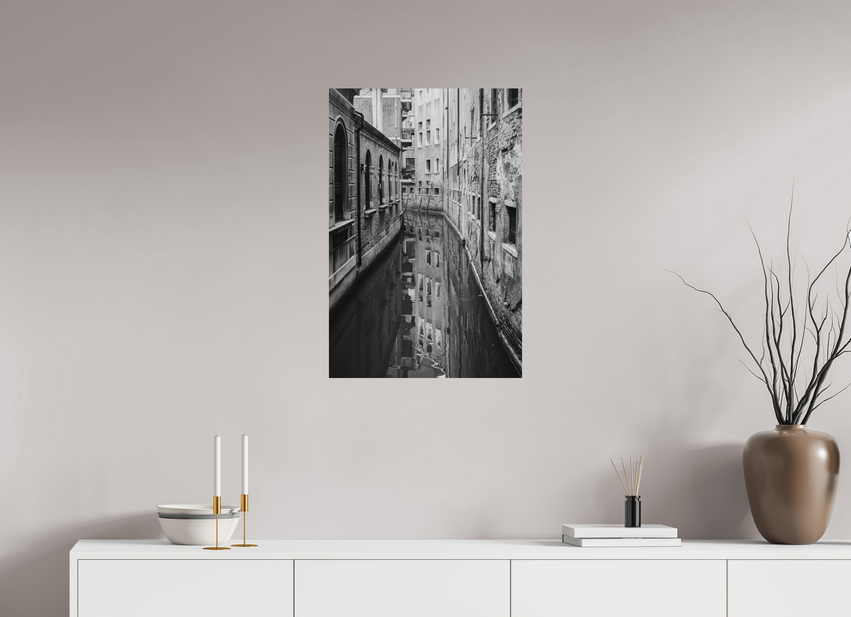 50 x 75 cm, Dibond Alu BW Mat Venice Canal