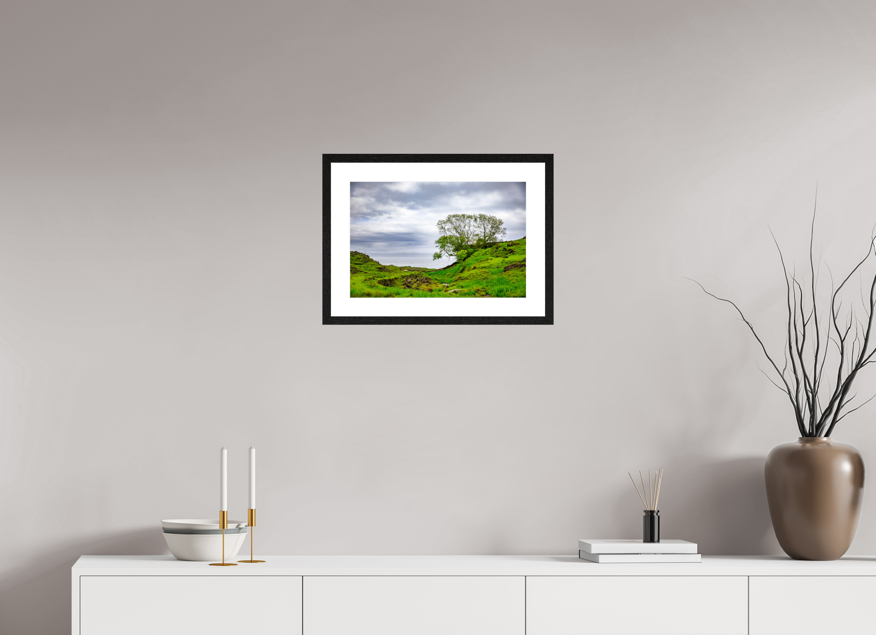45 x 30 cm, Black Frame Colour Fuji Gloss Surviving Tree on the Edge