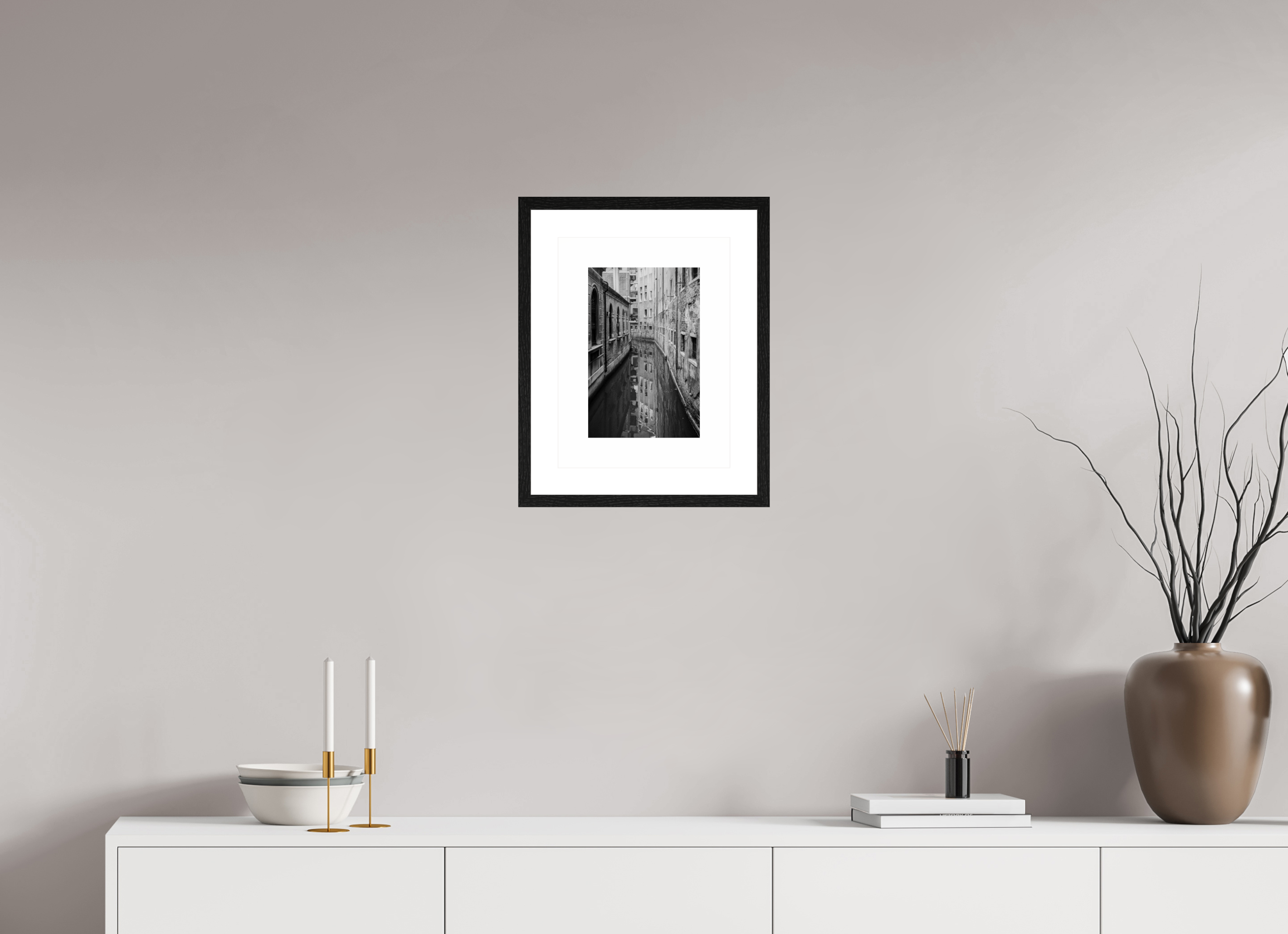 20 x 30 cm, Black Frame BW Ilford Gloss Venice Canal