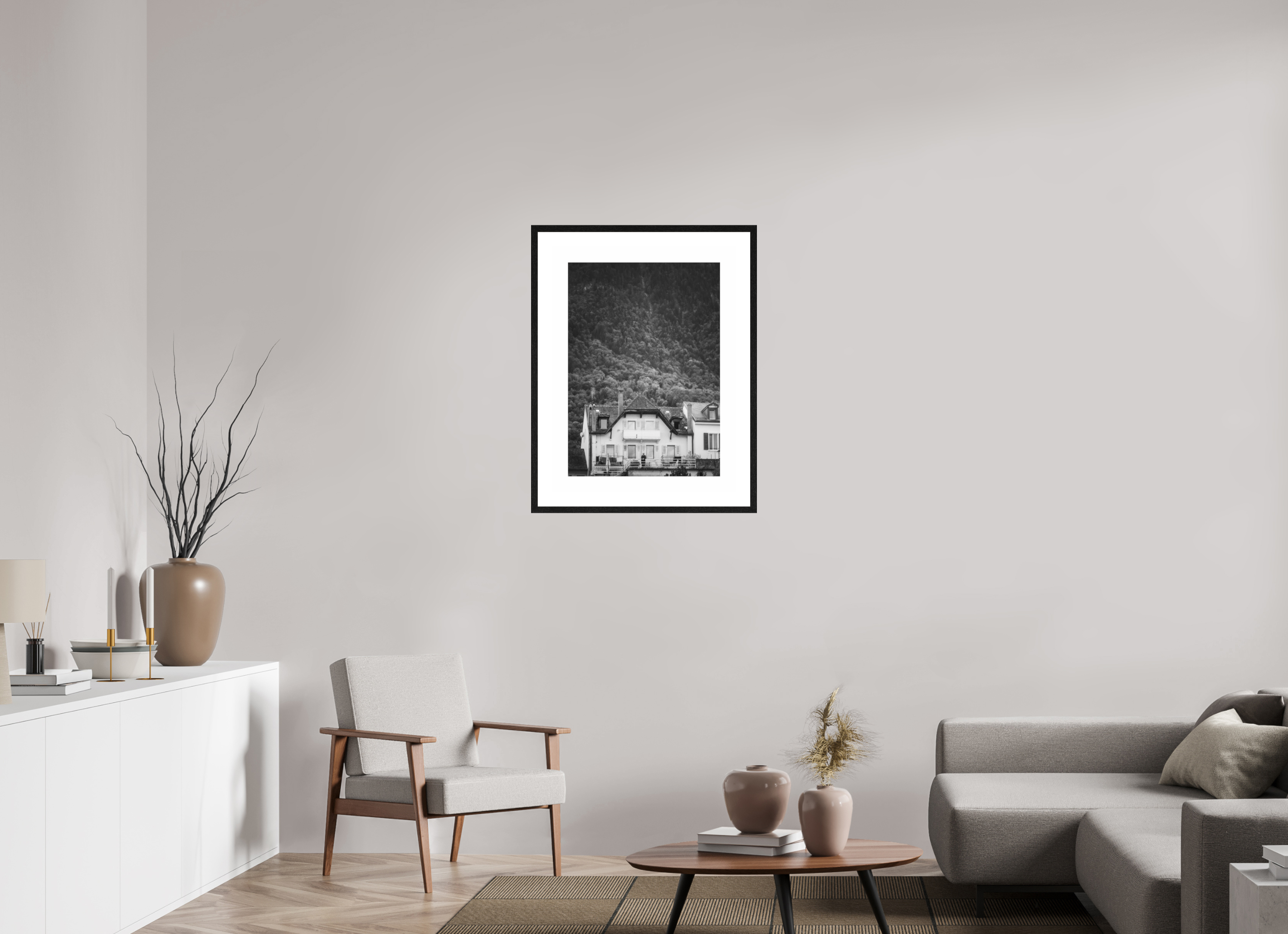 50 x 70 cm, Black thin frame PP5 BW Ilford Small house