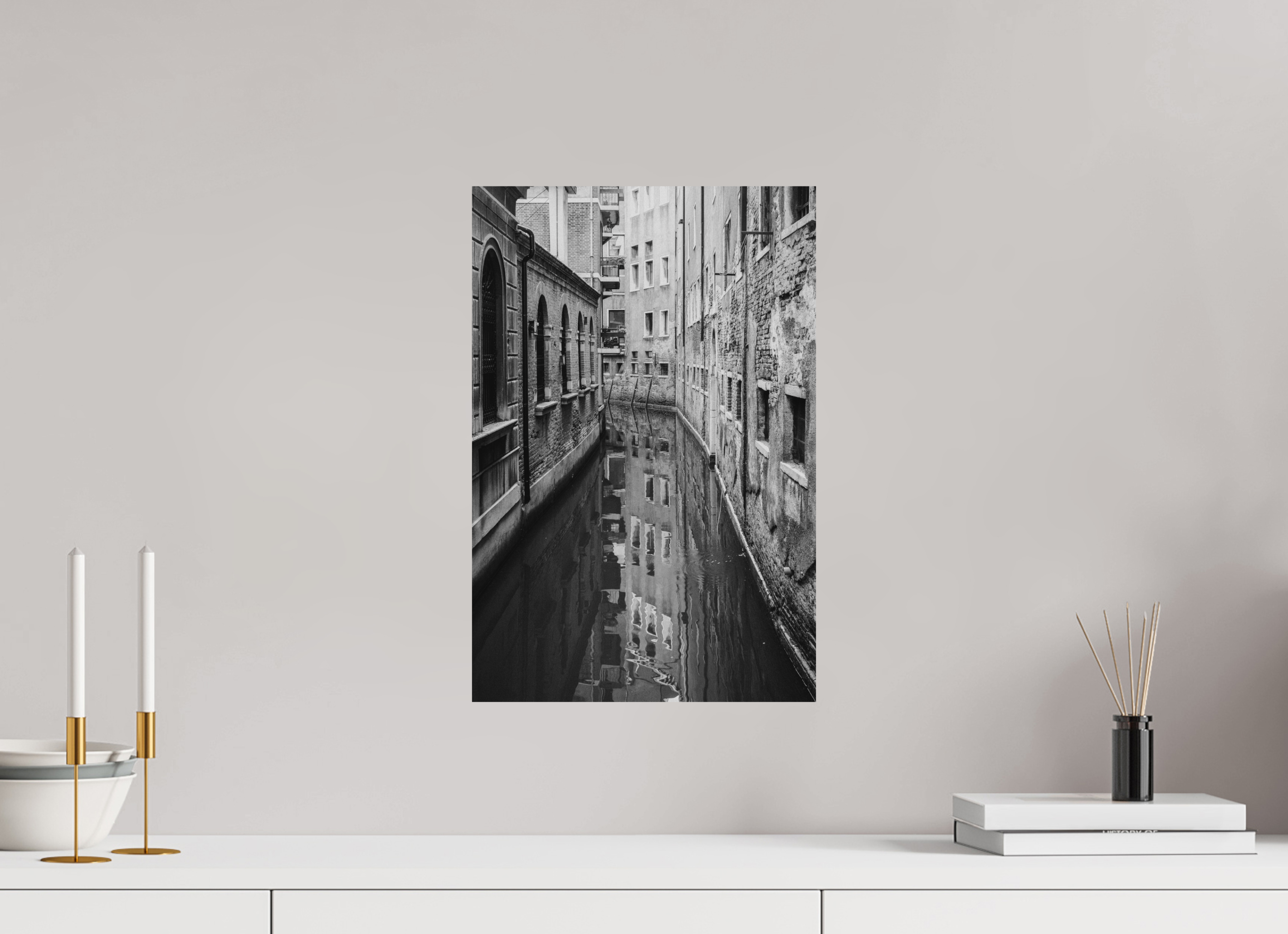 30 x 45 cm, Dibond Alu BW Mat Venice Canal