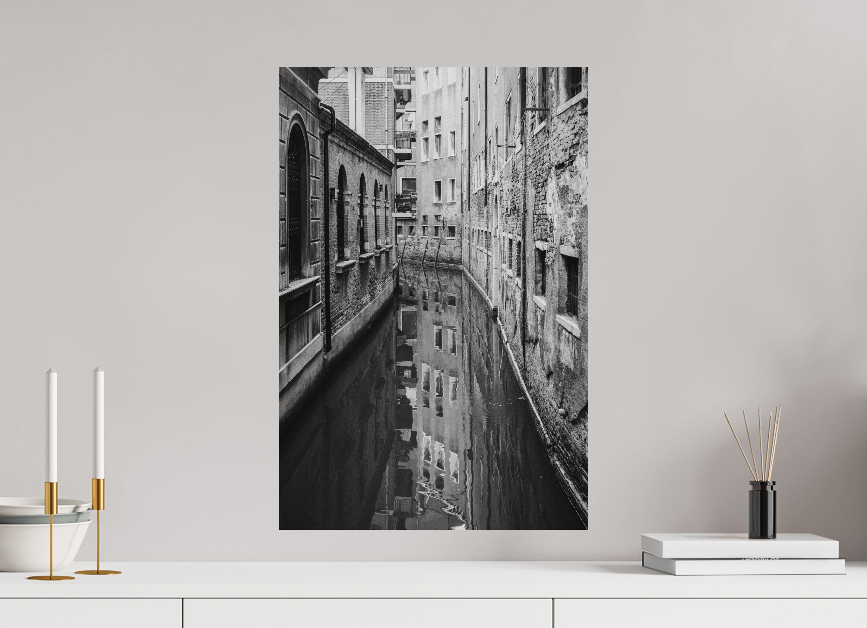 40 x 60 cm, Dibond Alu BW Mat Venice Canal