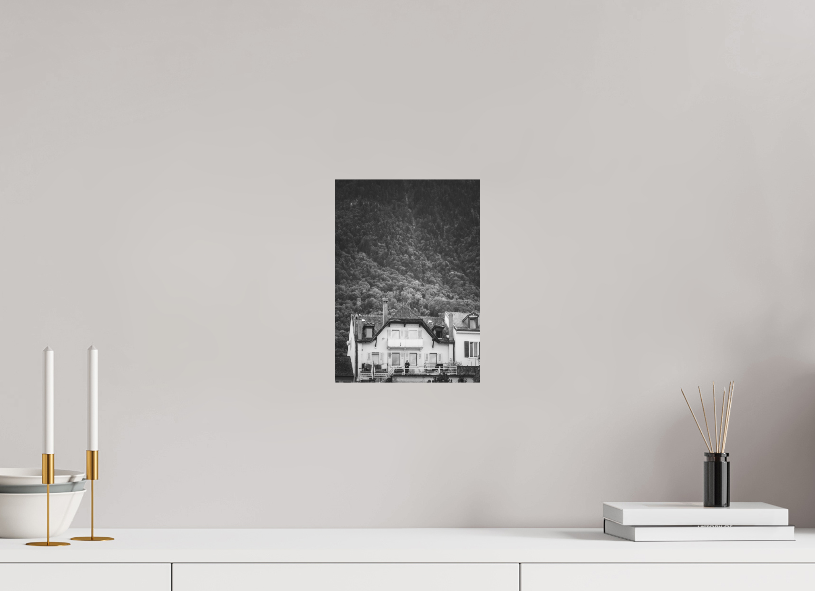 20 x 28 cm, Dibond Alu BW Mat Small house